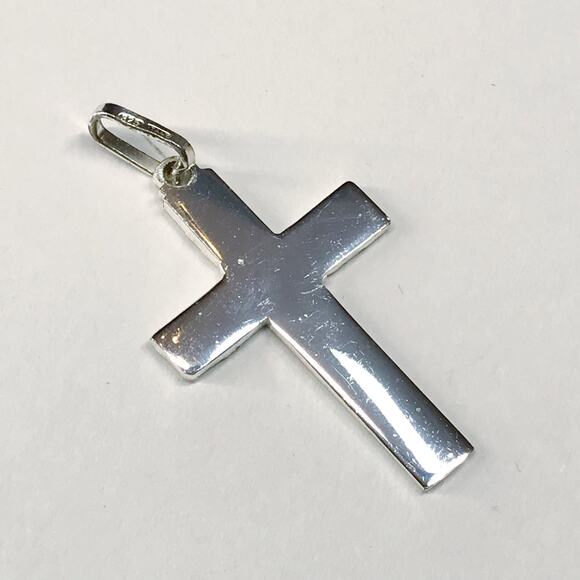 Vintage Italy 925 Sterling Silver Cross Necklace Pendant Pebbled Textured Star - Picture 9 of 9
